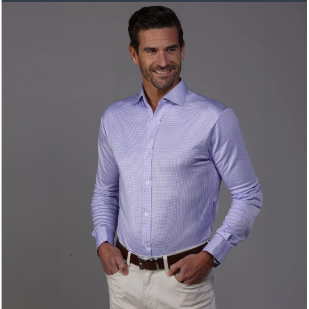 Collars & Co Quattro Flex Dress Shirt Long Sleeve Men Small Lavender Houndstooth - Picture 2 of 16